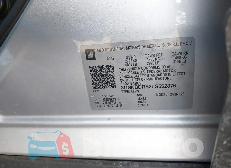 3GNKBDRS2LS552876 Photo# 9