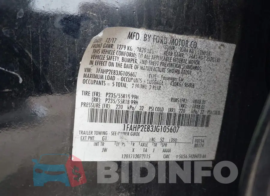 1FAHP2E83JG105607 Photo# 9