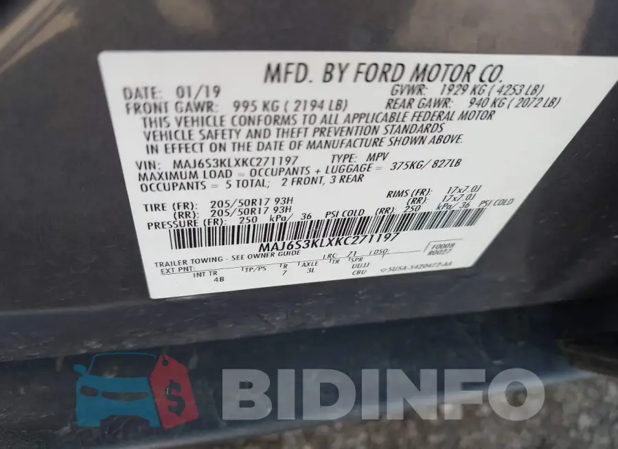 MAJ6S3KLXKC271197 Photo# 9