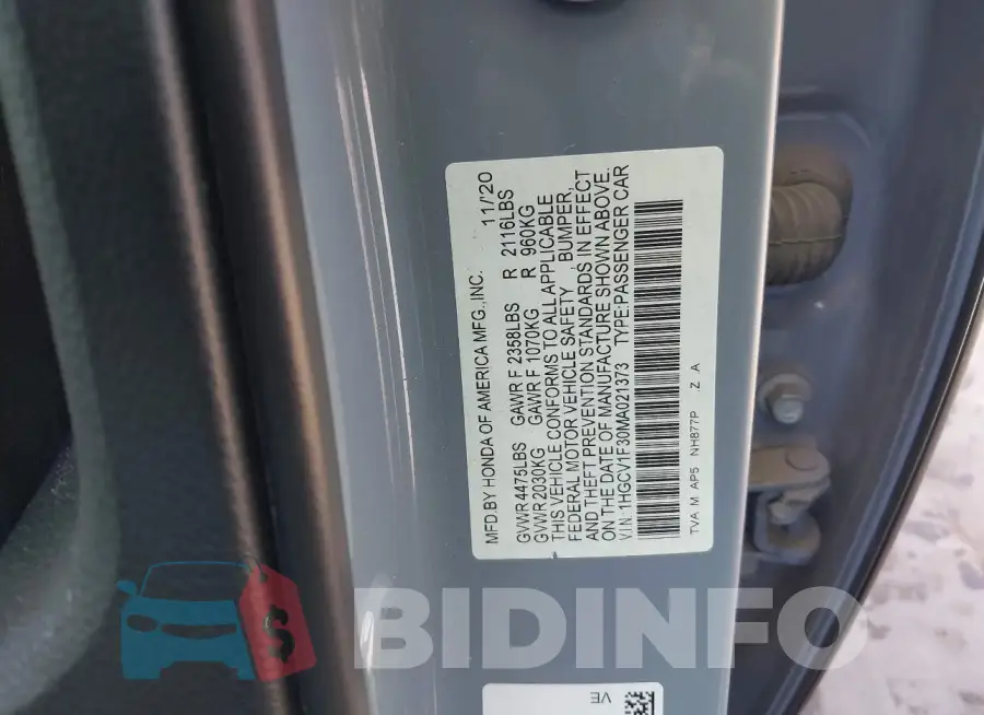 1HGCV1F30MA021373 Photo# 9
