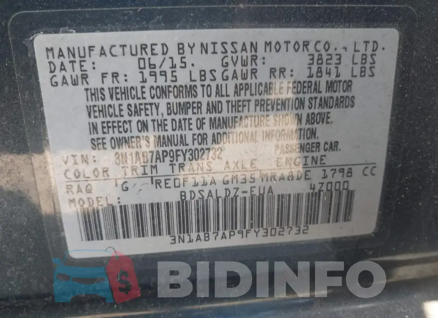 3N1AB7AP9FY302732 Photo# 9