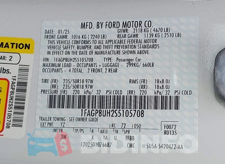 1FAGP8UH2S5105708 Photo# 9