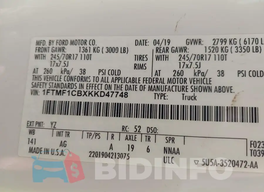 1FTMF1CBXKKD47748 Photo# 9