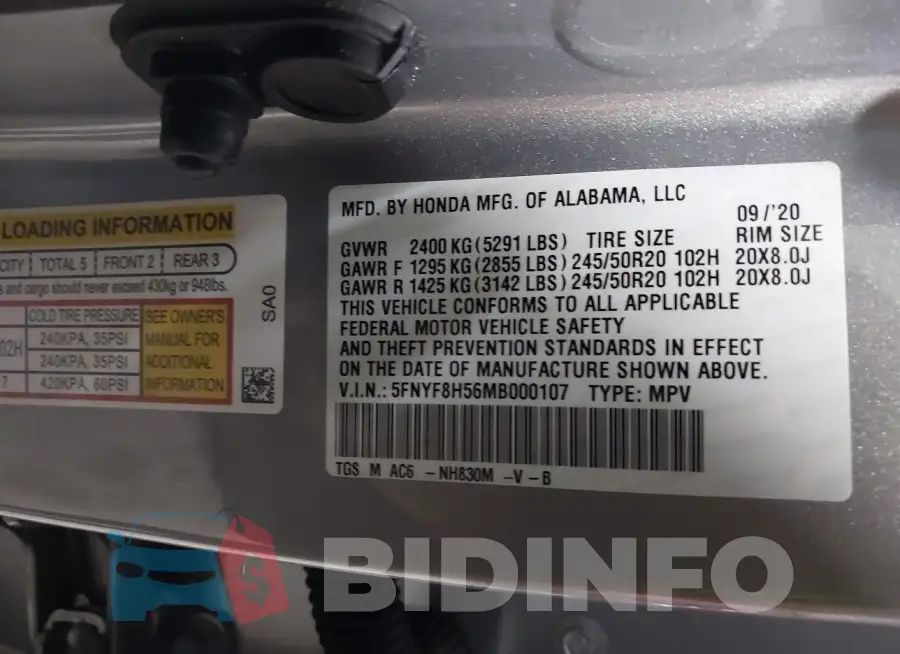 5FNYF8H56MB000107 Photo# 9