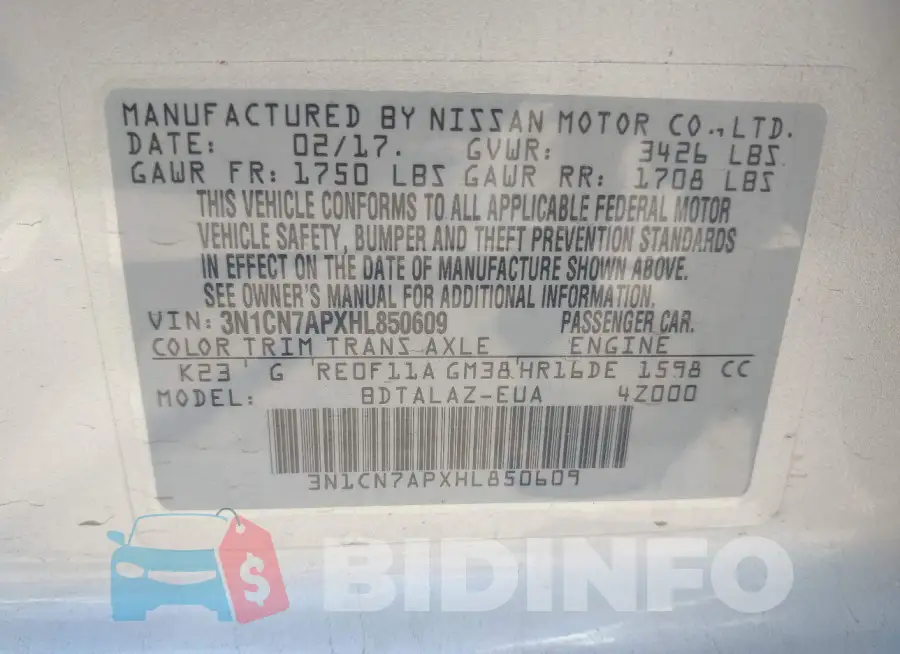 3N1CN7APXHL850609 Photo# 9