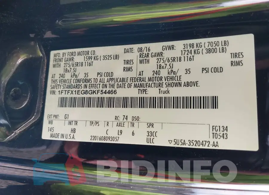 1FTFX1EG8GKF54466 Photo# 9
