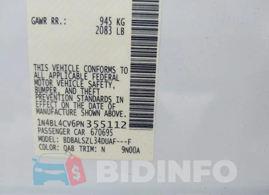 1N4BL4CV6PN355112 Photo# 9