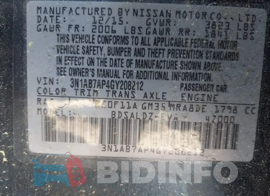 3N1AB7AP4GY208212 Photo# 9