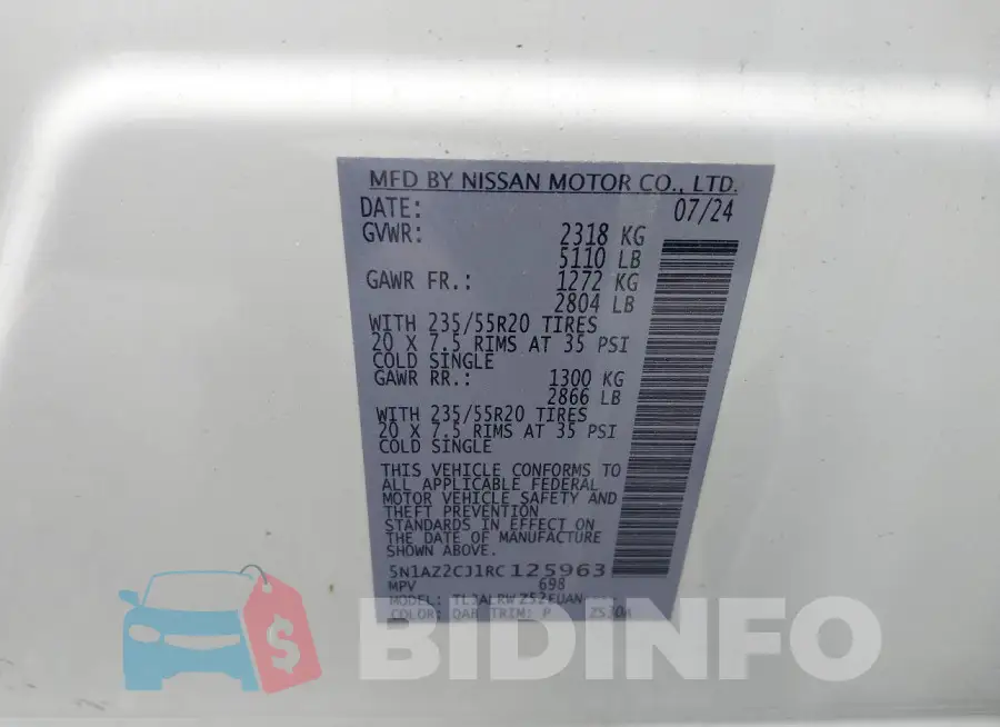 5N1AZ2CJ1RC125963 Photo# 9