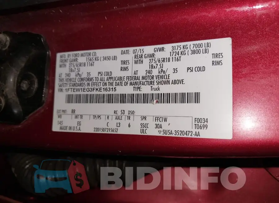 1FTEW1EG3FKE16315 Photo# 9