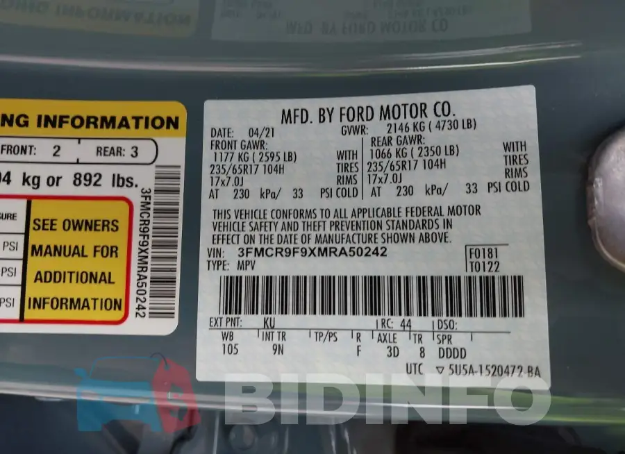3FMCR9F9XMRA50242 Photo# 9