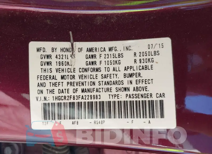 1HGCR2F83FA229983 Photo# 9
