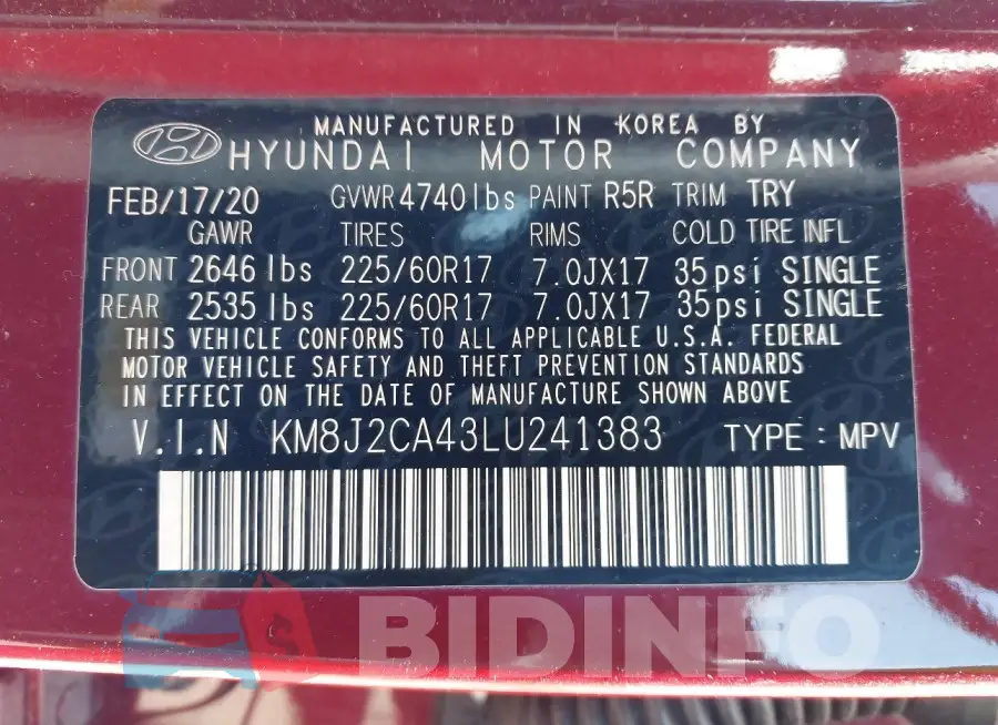 KM8J2CA43LU241383 Photo# 9