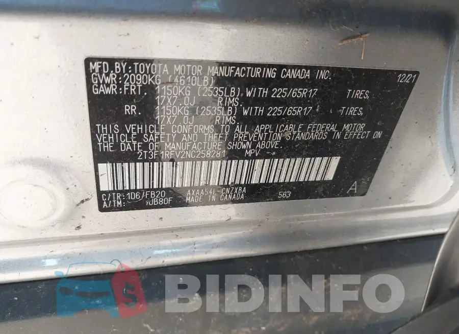 2T3F1RFV2NC258281 Photo# 9