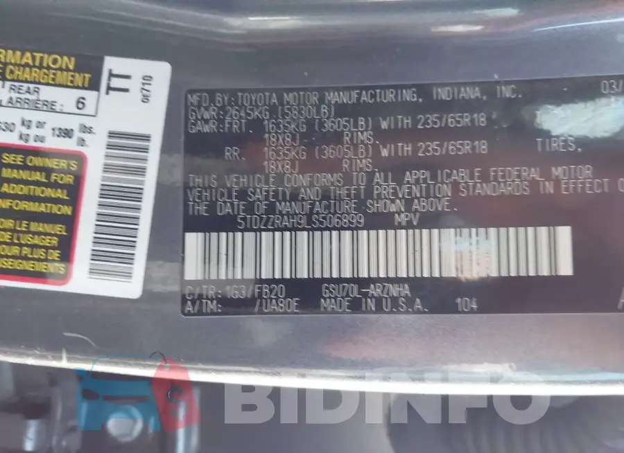 5TDZZRAH9LS506899 Photo# 9