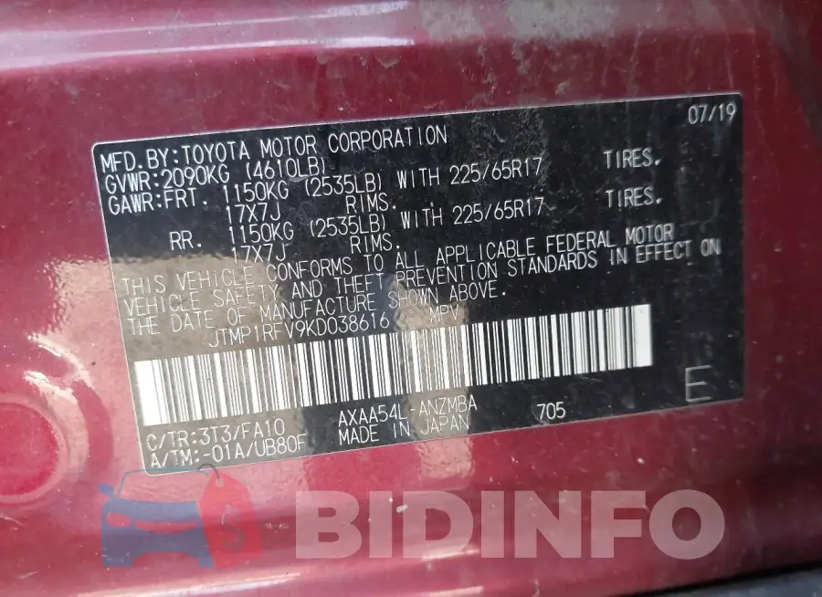 JTMP1RFV9KD038616 Photo# 8