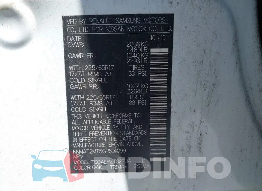 KNMAT2MT5GP614099 Photo# 9
