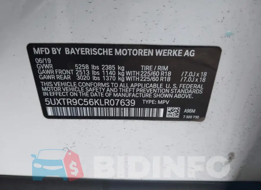 5UXTR9C56KLR07639 Photo# 9
