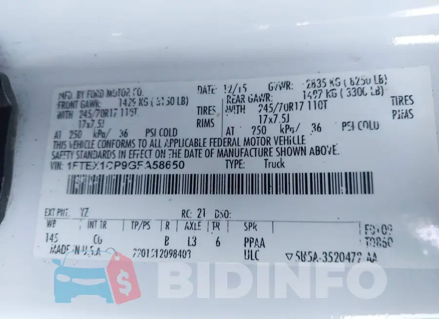 1FTEX1CP9GFA58650 Photo# 9