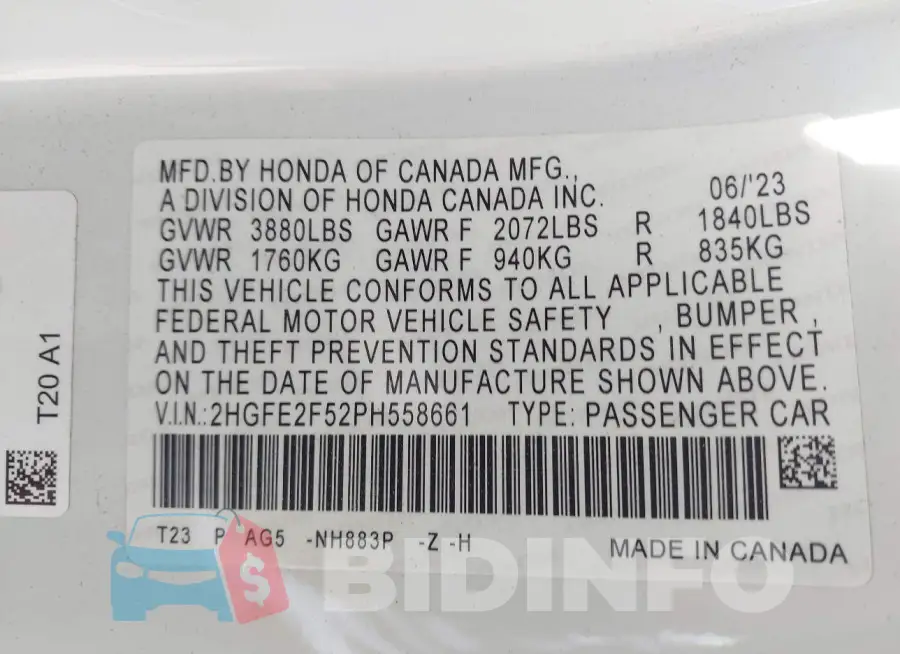2HGFE2F52PH558661 Photo# 9