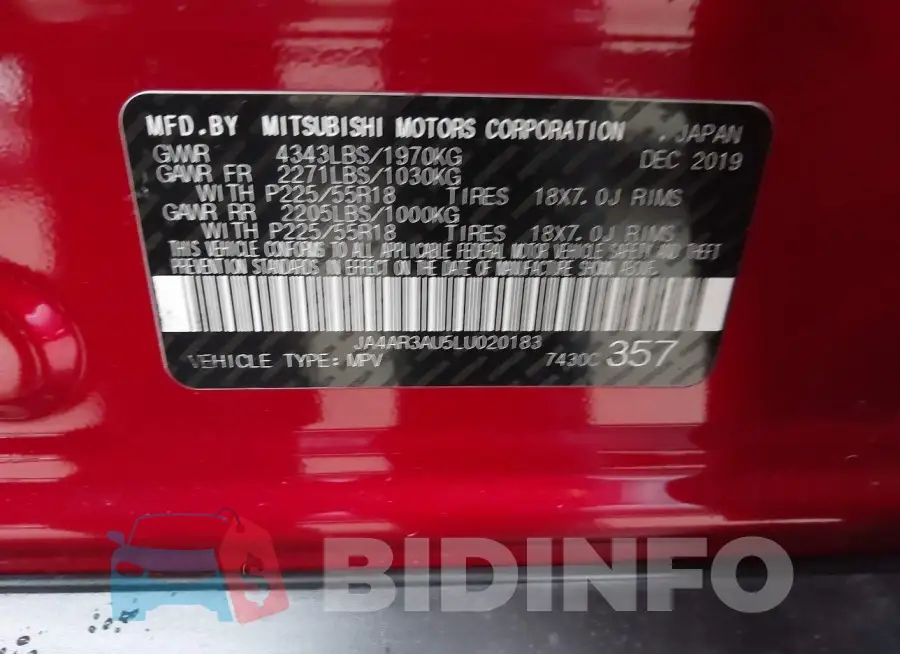 JA4AR3AU5LU020183 Photo# 9