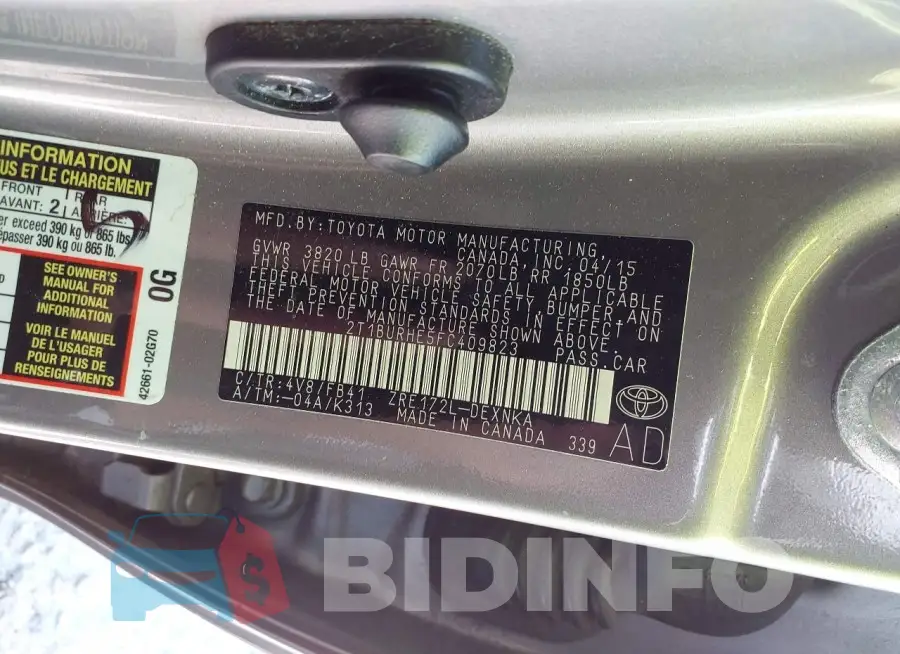 2T1BURHE5FC409823 Photo# 10