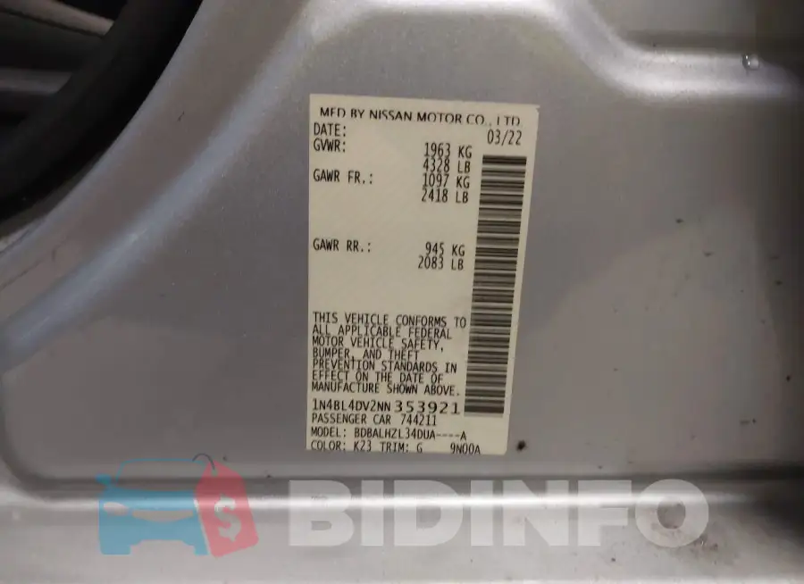 1N4BL4DV2NN353921 Photo# 9