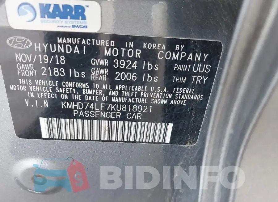 KMHD74LF7KU818921 Photo# 9