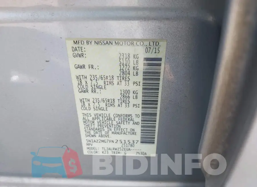 5N1AZ2MG7FN251537 Photo# 9