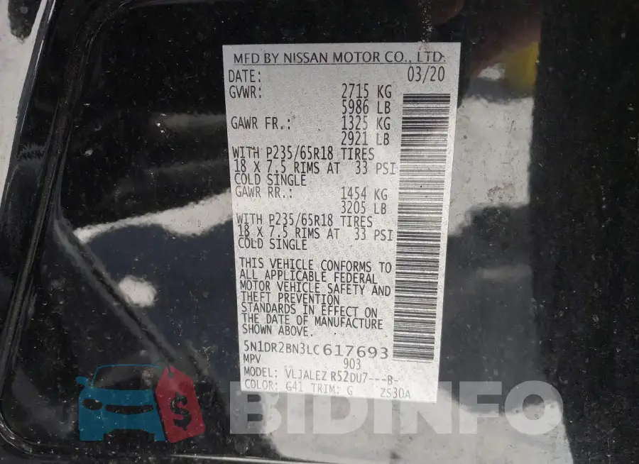 5N1DR2BN3LC617693 Photo# 9
