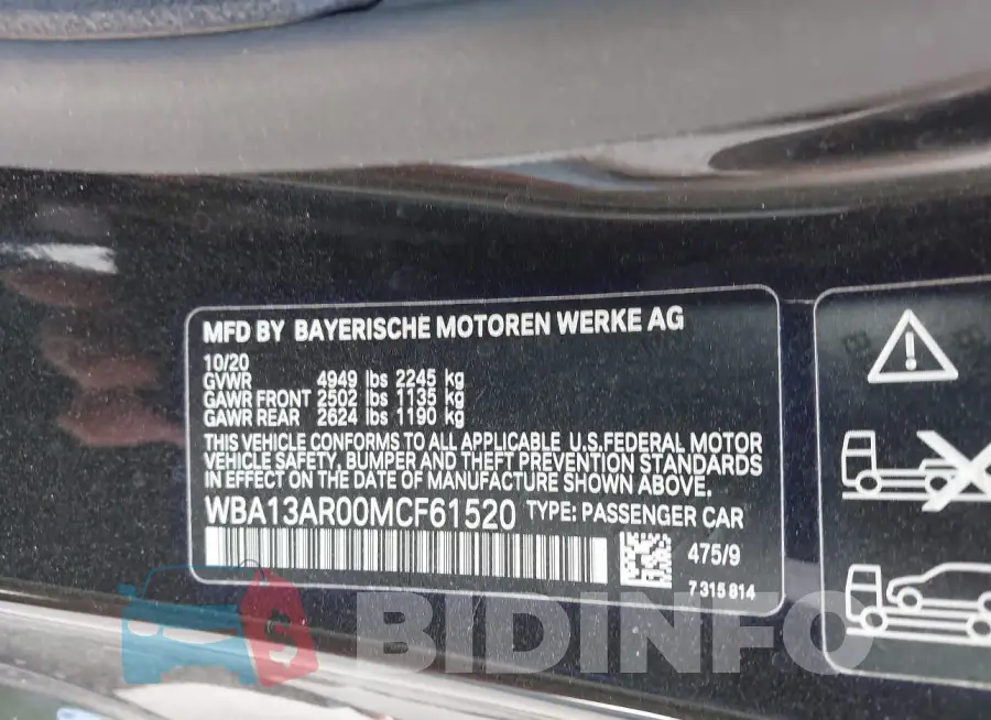 WBA13AR00MCF61520 Photo# 9