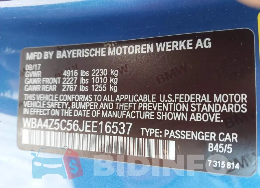 WBA4Z5C56JEE16537 Photo# 9