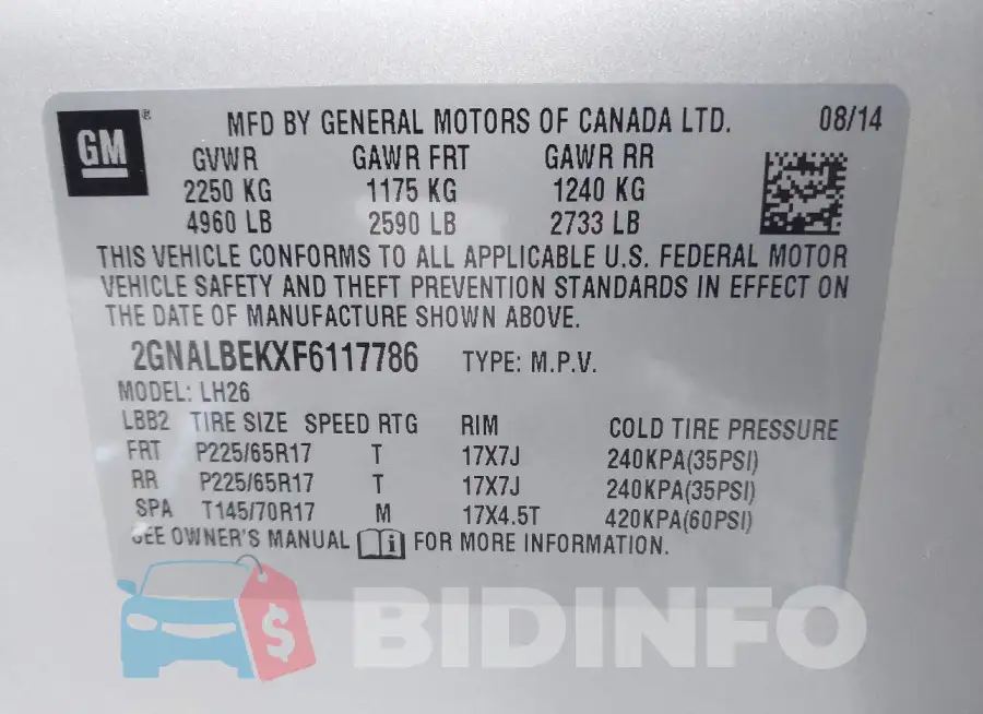 2GNALBEKXF6117786 Photo# 9
