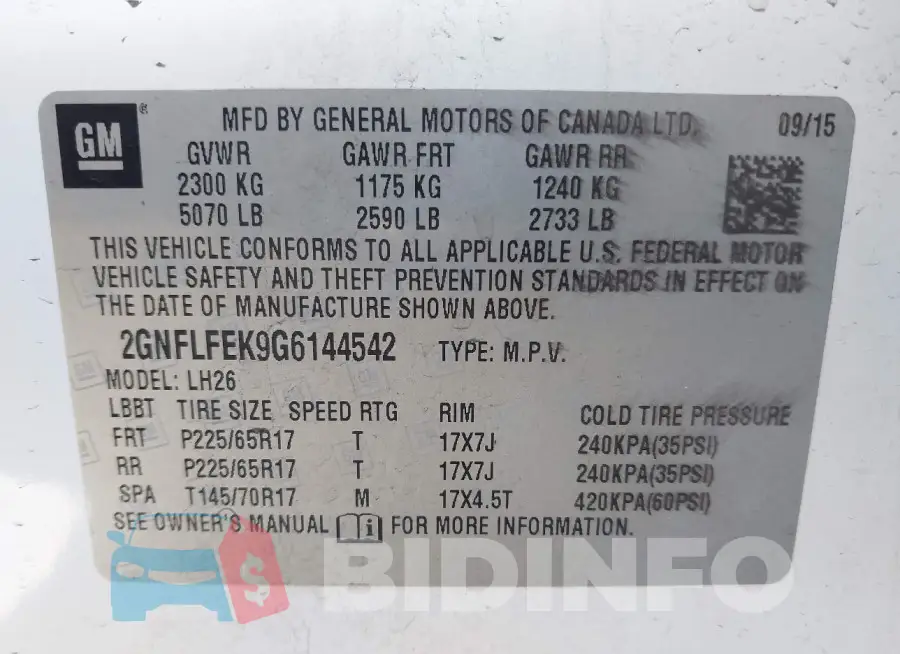 2GNFLFEK9G6144542 Photo# 9