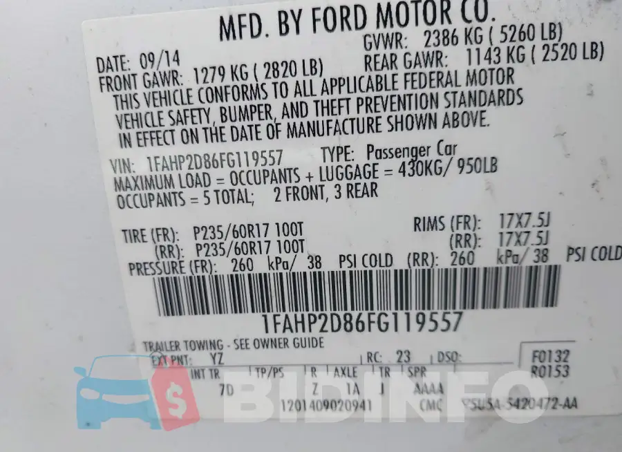 1FAHP2D86FG119557 Photo# 9