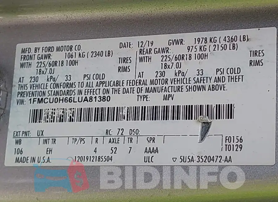 1FMCU0H66LUA81380 Photo# 9