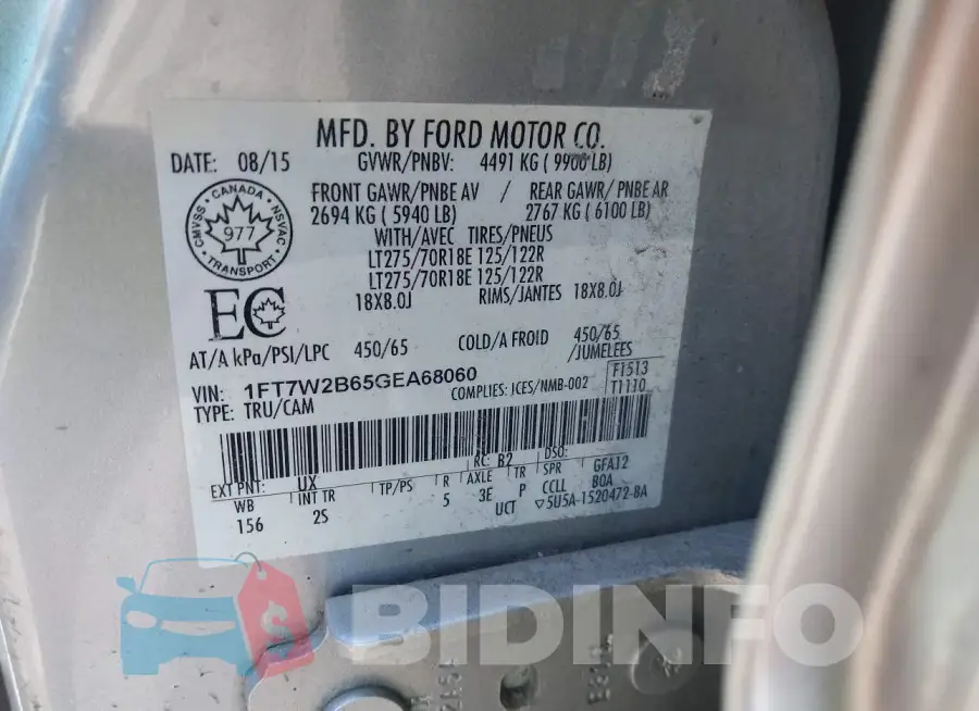 1FT7W2B65GEA68060 Photo# 9