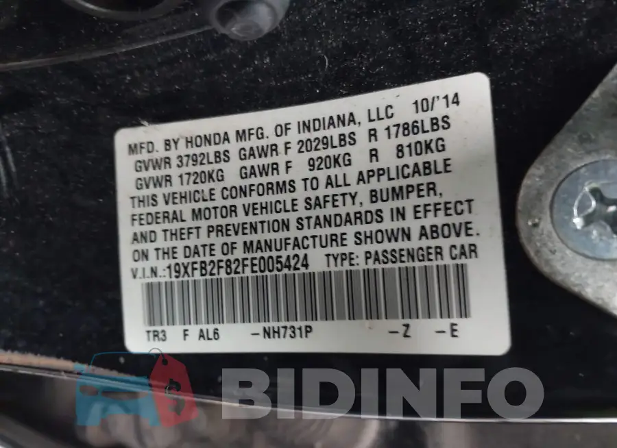 19XFB2F82FE005424 Photo# 9
