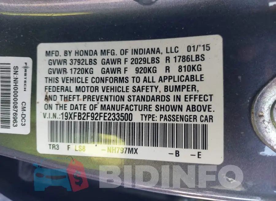 19XFB2F92FE233500 Photo# 9