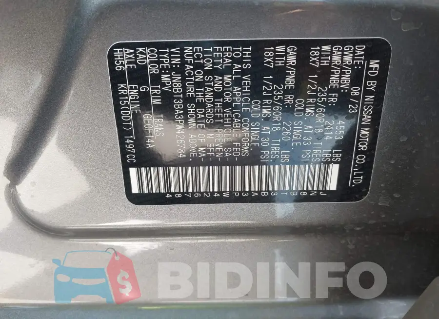 JN8BT3BA3PW426784 Photo# 9