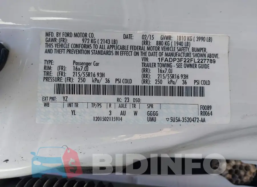 1FADP3F22FL227789 Photo# 9