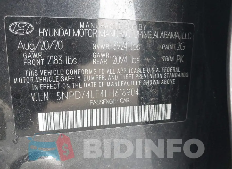 5NPD74LF4LH618904 Photo# 9