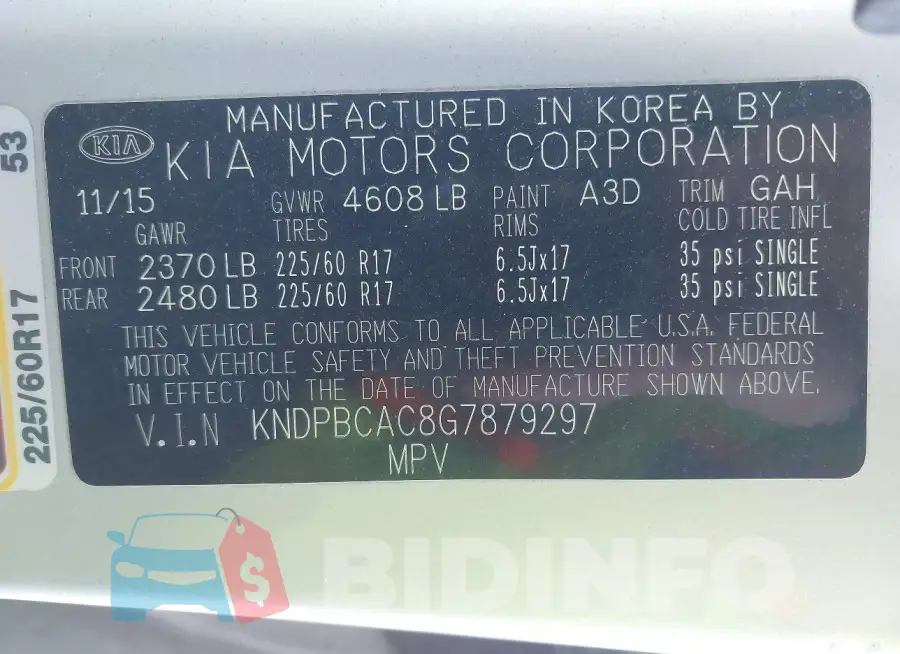 KNDPBCAC8G7879297 Photo# 9