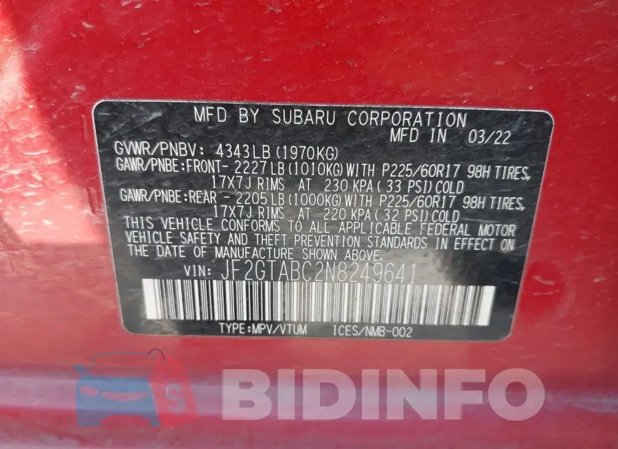 JF2GTABC2N8249641 Photo# 9