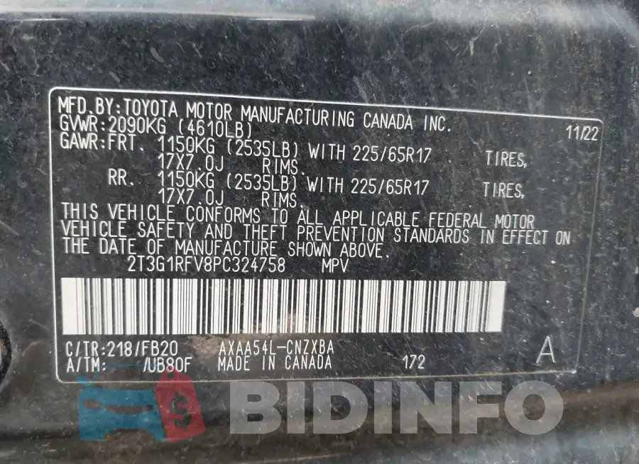 2T3G1RFV8PC324758 Photo# 9