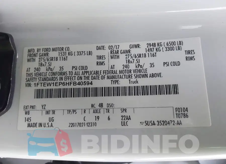 1FTEW1EP6HFB40594 Photo# 9