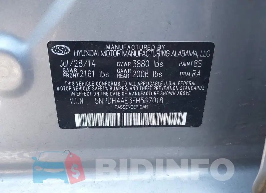 5NPDH4AE3FH567018 Photo# 9