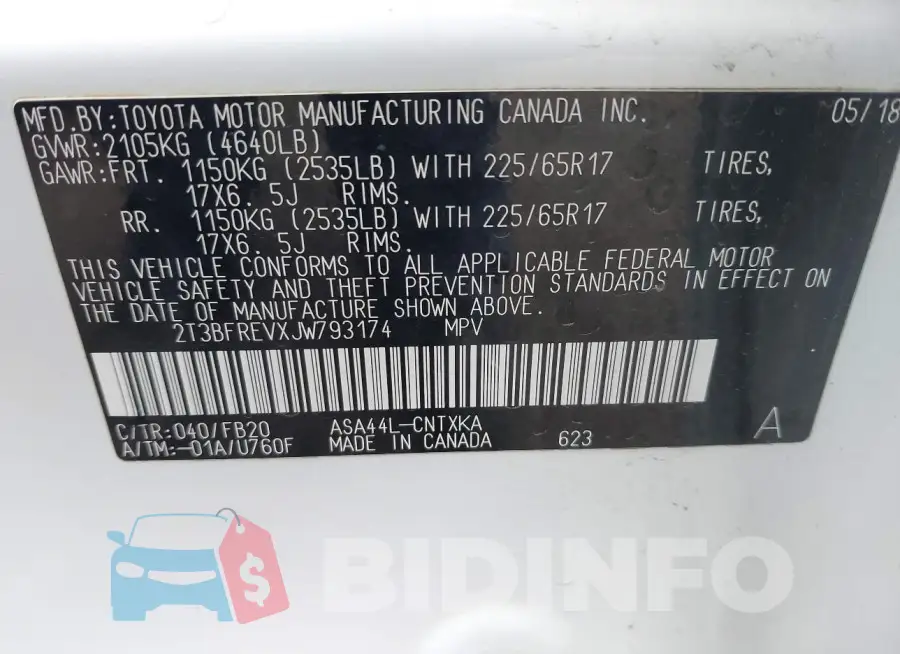 2T3BFREVXJW793174 Photo# 9