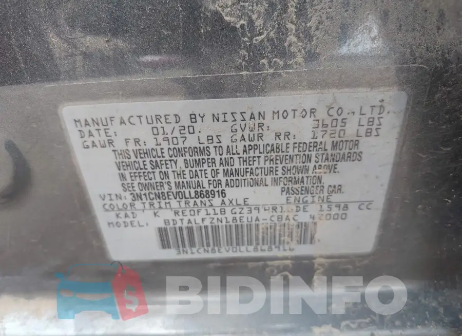 3N1CN8EV0LL868916 Photo# 9
