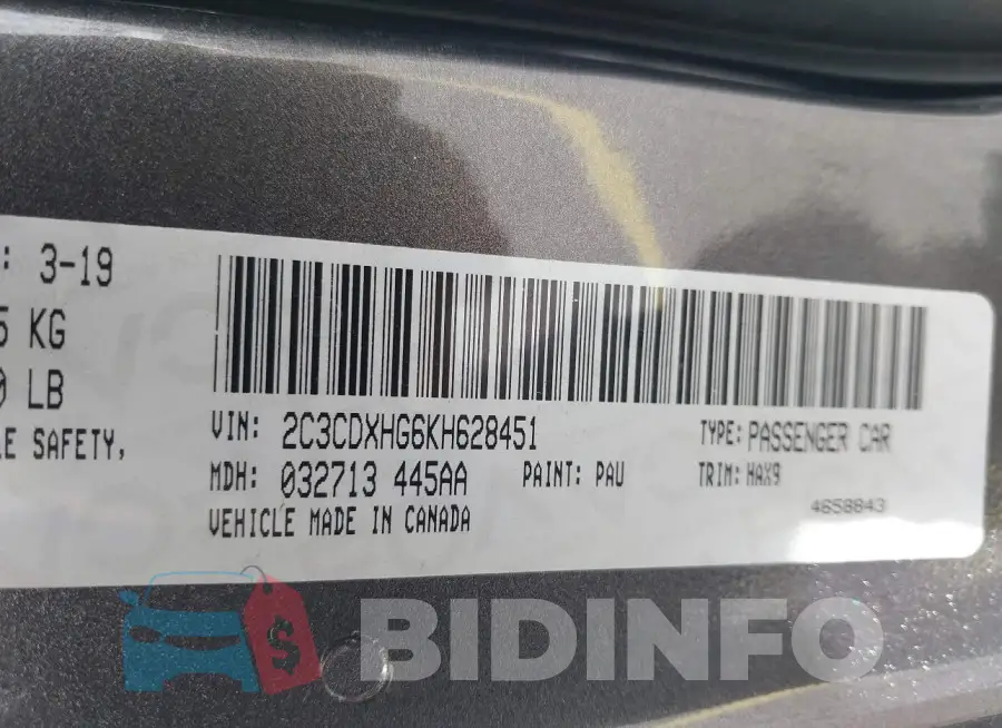 2C3CDXHG6KH628451 Photo# 9